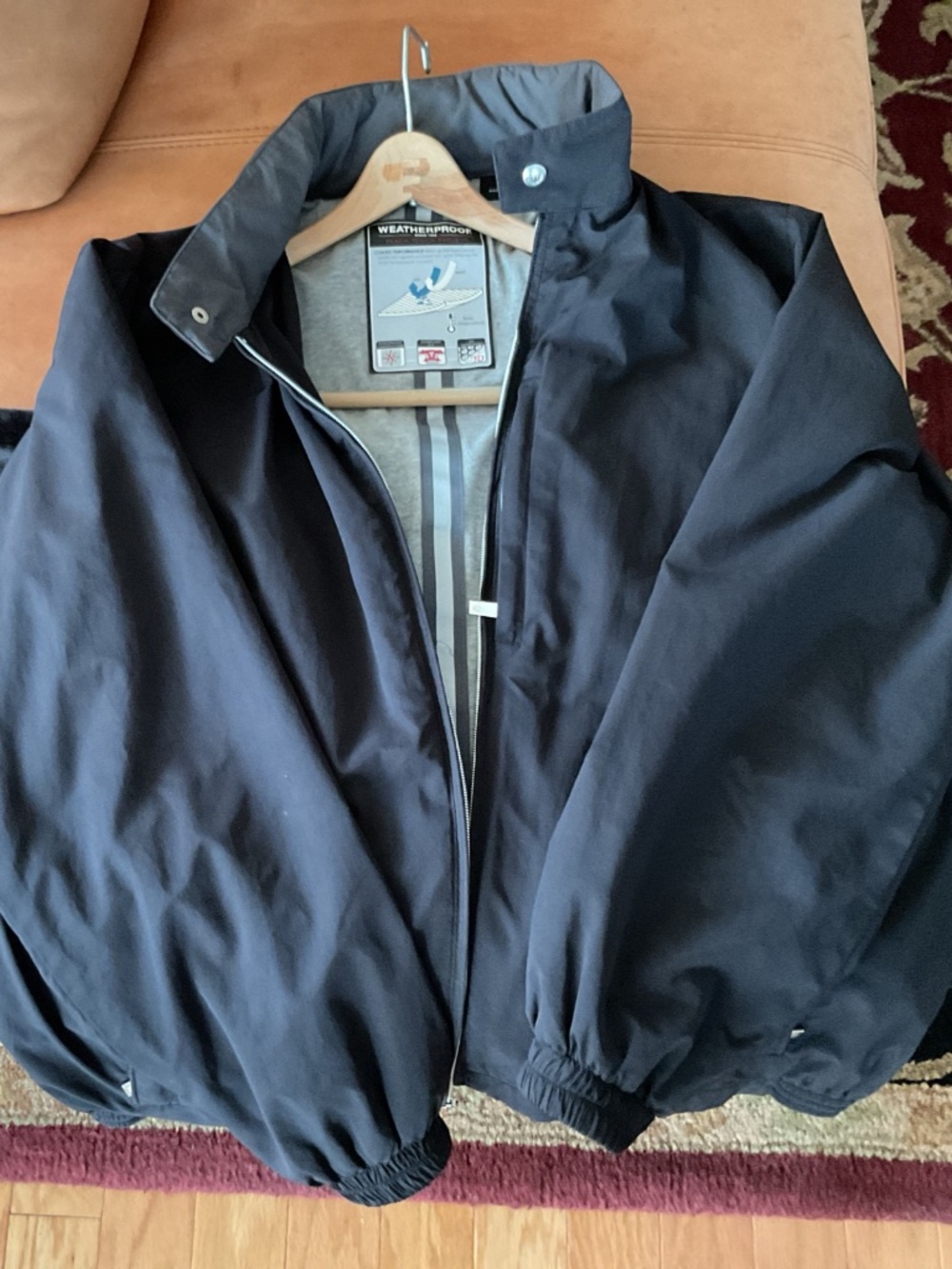 Weatherproof Men's M Black Jacket Zippered Pockets Hidden Hood 5 Pockets
